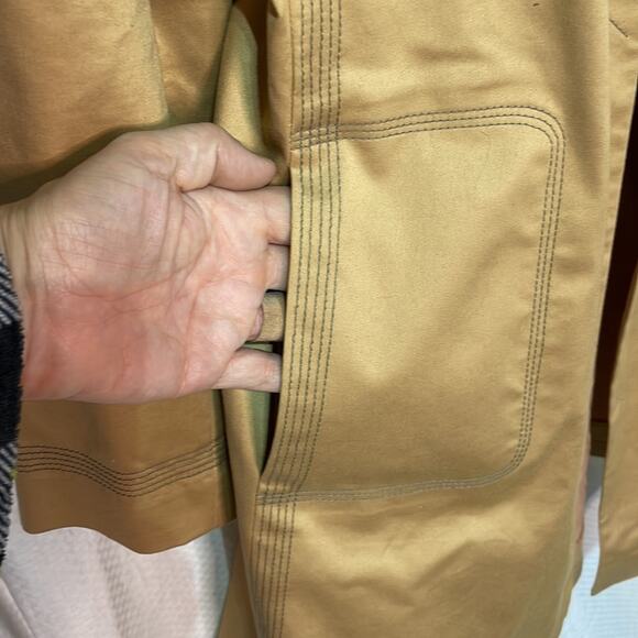 Sigrid olsen 10 3/4 length shaped jacket lined tan jacket grey stitching nwt - Picture 5 of 12